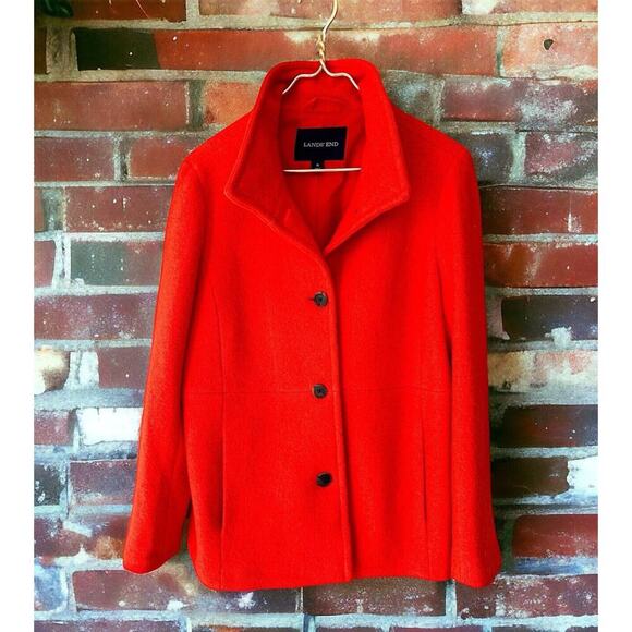 Lands' End Women's Wool Lined Jacket Sz 16 Button Up Pea Coat Mid Length Classic - Picture 1 of 6